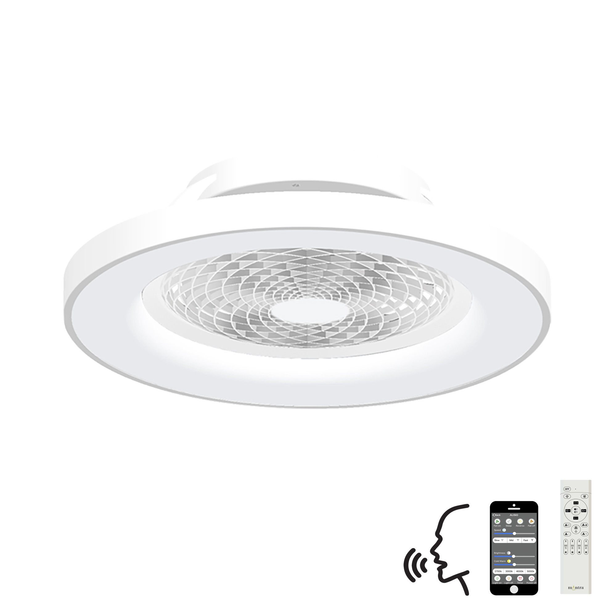 M7123  Tibet 70W LED Dimmable Ceiling Light & Fan, Remote / APP / Voice Controlled White